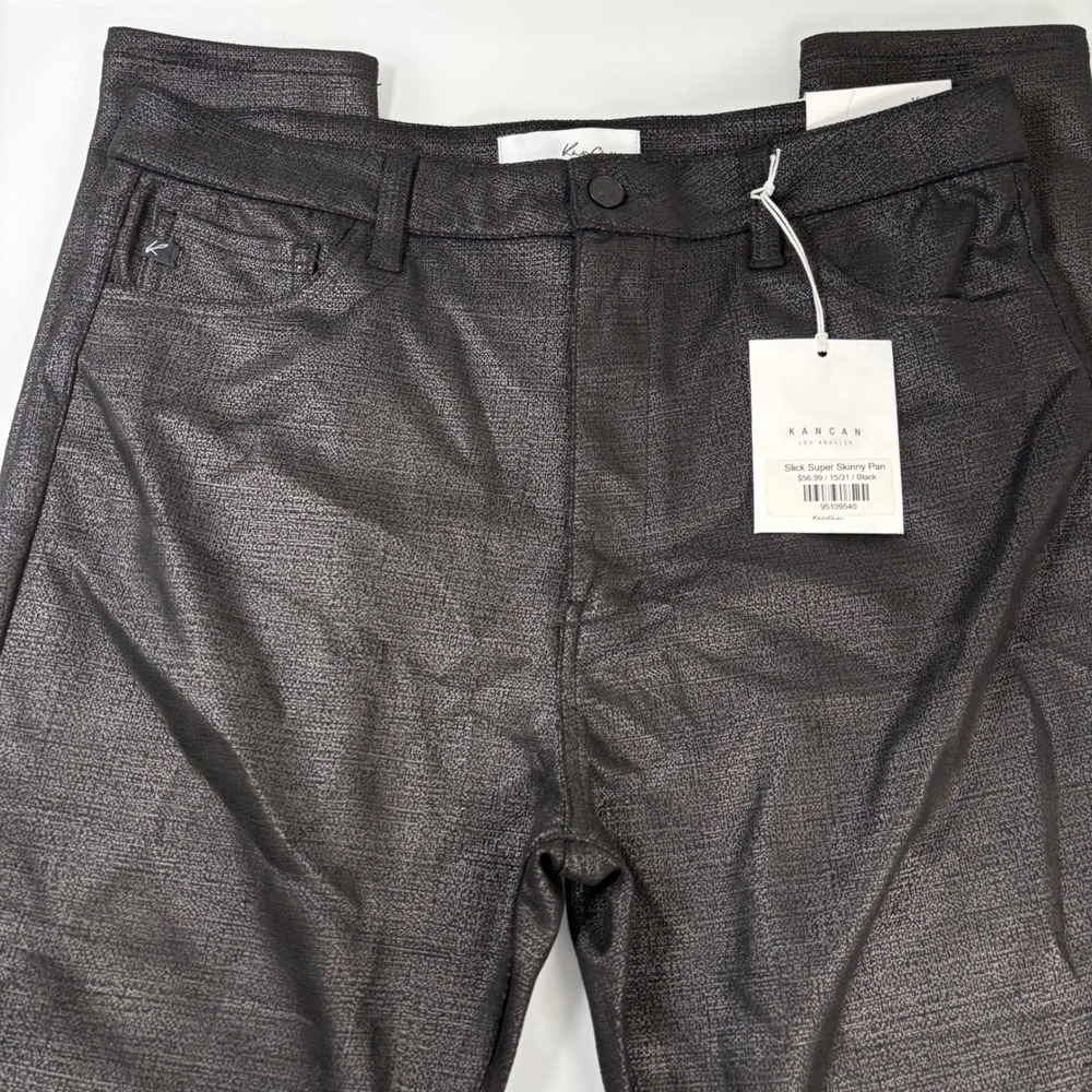 KanCan Women 15/31 Black Slick Super Skinny New High Rise Coated Denim Jeggings
